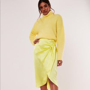 Lime Tie Side Satin Midi Skirt